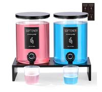 Glass Laundry Detergent Dispenser with Shelf & Black Bamboo Lid - 120 Oz Liquid Detergent, Laundry Soap & Fabric Softener Dispenser for Laundry Room Organization and Storage with 2 Cups & 8 Labels