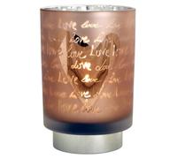 Glass LED Table Lamp with Illuminated Pink Love Hearts Design | Freestanding Battery Operated Cordless Light