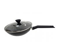 Salter Wok Non-Stick 28cm Glass Lid Induction Marblestone Forged Aluminium Grey