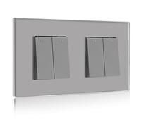 Glass Light Switches 1 Gang 2 Way + 1 Gang 2 Way Screwless Toggle Switch, 10A Rocker Tactile Wall Switch, Crystal White Finish, 146mm