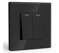 Glass Light Switches 1 Gang 2 Way + 1 Gang 2 Way Screwless Toggle Switch, 10A Rocker Tactile Wall Switch, Crystal White Finish, 146mm