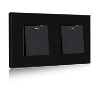 Glass Light Switches 1 Gang 2 Way + 1 Gang 2 Way Screwless Toggle Switch, 10A Rocker Tactile Wall Switch, Crystal White Finish, 146mm