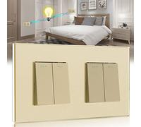Glass Light Switches 1 Gang 2 Way + 1 Gang 2 Way Screwless Toggle Switch, 10A Rocker Tactile Wall Switch, Crystal White Finish, 146mm