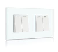 Glass Light Switches 1 Gang 2 Way + 1 Gang 2 Way Screwless Toggle Switch, 10A Rocker Tactile Wall Switch, Crystal White Finish, 146mm