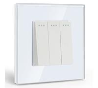 Glass Light Switches 1 Gang 2 Way + 1 Gang 2 Way Screwless Toggle Switch, 10A Rocker Tactile Wall Switch, Crystal White Finish, 146mm