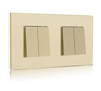Glass Light Switches 1 Gang 2 Way + 1 Gang 2 Way Screwless Toggle Switch, 10A Rocker Tactile Wall Switch, Crystal White Finish, 146mm