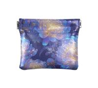 Glass-like Purple Flowers PU Leather Small Coin Purse Unique Clasp Wallet Card Holder for Women Boys Girls