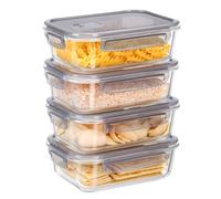 Glass Lunch Box Containers with Lid4pcs,640mlMeal Prep Containers Reusable Glass with FreeSponge- Microwave Containers,Airtight Glass Food Storage Containers with Lids,KitchenEssentials Storage, Gray