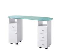 Glass manicure table nail station desk beauty salon work station with drawers w
