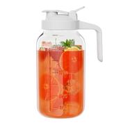 Glass Mason Jar Pitcher, 64 oz Wide Mouth Jug with Pour Spout Handle Lid for Cold Brew Coffee, Ice Beverage, Iced Juice, Lemonade, Sun Tea, Fruit Drinks Container（White）
