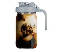 Glass Mason Jar Pitcher, Glass jar with flip Cover and Pouring Port, Mason Jar Pour Spout Lid -Glass Pitcher Seal for Juice Milk Coffee Tea Lemonade, Drink(1pc) (Grey)