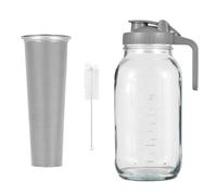 Glass Mason Jar Pitcher with Lid Wide Mouth Leak Proof Water JUGS Filter Cold Brew for Water Juice Milk Tea Iced Coffee and Drinks 2000ml Grey Transparent Complete Set (64oz)