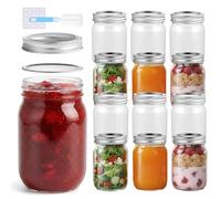 Glass Mason Jars 12 Pack 350ml/12oz with Airtight Lids, Round Mouth Canning Jars, Clear Glass Jam Jars for Overnight Oats, Pickling, Food Storage, DIY Projects, with Cleaning Brush & Sticker Labels