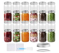 Glass Mason Jars 24 Pack 500ml/16 oz with Airtight Lids, Round Mouth Canning Jars, Clear Glass Jam Jars for Overnight Oats, Pickling, Food Storage, DIY Projects, with Cleaning Brush & Sticker Labels