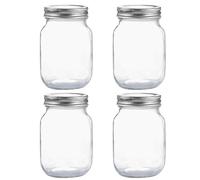 Glass Mason Jars,4 Pack 500ml Clear Glass Jars with Silver Metal Lids for Sealing, Food Storage,Overnight Oats Jar, Pickling Jars, DIY Projects, Snacks, Candies (16 oz）