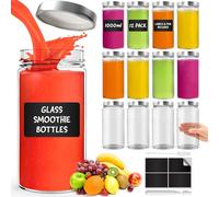 Glass Mason Jars with Lids 1000ml - 12 Pack, Leakproof Glass Bottles with Lids for Airtight Seal, Drinking Bottle Ideal for Smoothies, Milkshakes, Sauces, Food Storage, Juice, Beverages, Infused Water