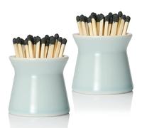Glass Match Holder,Match Bottle 2 Pack Match Holder with 6 Pcs Strikers, Handmade Ceramic Match Box for All Matches, Cute Home Decor Match Jar with Striker for Candle, Fireplace, Parlor. (Sold Without