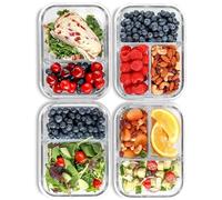 Glass Meal Prep Containers - 2 & 3 Compartment (4 Pack, 1000 ML) with Airtight Lids - Glass Lunch Containers, Portion Control