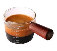 Glass Measuring Cup Espresso Shot Glass 75ML Triple Pitcher Barista Single Spouts with Wood Handle