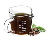 Glass Measuring Cup Jugs Espresso Shot Glasses Double Spouts Measuring Cup with Wooden Handle Clear Pitcher Triple Milk Cup for Barista Home Cafe Bar Party