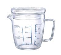 Glass Measuring Cup with Lid, Easy Grip Handle and V-Shaped Spout, Three Measurement Scale(OZ, Cup, ML), Coffee Milk Frothing Pitcher Latte Maker in Kitchen Restaurant (A)
