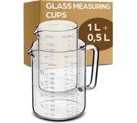 Glass Measuring Jug - 1L & 500ml - Heat and Microwave Resistant - Precise Scale - Ideal for Cooking, Cooking and Mixing
