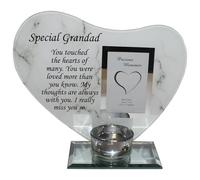 Glass Memorial Tea Light Candle Holder Photo Frame Marble Effect - Grandad 0890