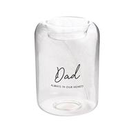 Glass Memorial Tea Light Candle Holder with Feather inside - Memorial Sentimental Tealight Holder - Comes Boxed for Protection (Dad Always In Our Hearts 4365)