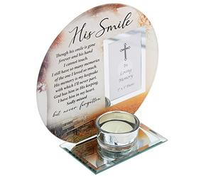 Glass Memorial Votive Tea Light Candle Holder with Photo Frame Tealight for Dad, Grandad, Uncle, Brother, or Someone special - His Smile