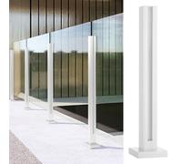 Glass Metal Balustrade Post - White Glass Railing Support Columns with Faucet Slots & Base for Indoor/Outdoor Use - Durable Safety Pillars for Decks & Stairs
