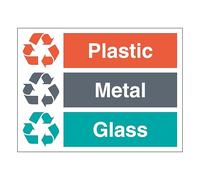 Glass/Metal/Plastic - Recycling Symbol - Landscape 400 x 300 mm - 2mm Rigid Plastic