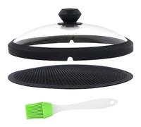 Glass Microwave Cover for Food 10.5 Inch Microwave Splatter Cover With Easy Grip Diamond Shape Handle Microwave Cover Glass Guard Lid Vented Edge Plate Cover for Heating Food (Black)
