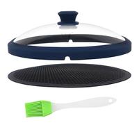 Glass Microwave Cover for Food 10.5 Inch Microwave Splatter Cover With Easy Grip Meteorite Shape Handle Microwave Cover Glass Guard Lid Vented Edge Plate Cover for Heating Food (Dark Blue)