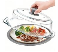 Glass Microwave Splatter Cover for Food with Microwave Place Mat - Sturdy Plate Guard Lid with Vent Holes and Easy-Grip Silicone Handle - BPA Free, Dishwasher Safe (Grey)