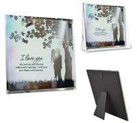 Glass Mirror Hanging Wall Plaque Gift Set Reflection Box Home With Stand Message I Love You