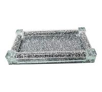 Glass Mirrored Tray with Crushed Diamonds Frame Rectangle Decorative Display Tray for Home Decor