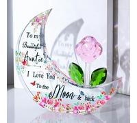 Glass Moon Shaped Plaque Gifts for Auntie from Nephew Niece, Keepsake for Her, Decorative Crystal Presents for Women on Birthday Christmas Home Ornaments
