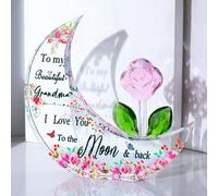 Glass Moon Shaped Plaque Gifts for Grandma from Granddaughter, Keepsake for Grandmother on Birthday, Crystal Presents for Best Grandma from Kids on Christmas Ornaments