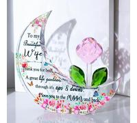 Glass Moon Shaped Plaque Gifts for Wife from Husband, Keepsake for Best Wife on Birthday, Crystal Presents for Her on Christmas Unique Personalised Home Ornaments