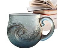 Glass Mug Cup, Wave Design Bottle, 3.54in 300ml Coffee Mug, Sturdy Heat Resistant Material, Ergonomic Handle Design for Beach, House, Wine, Office, Home, Adults, Women, Men, Kids