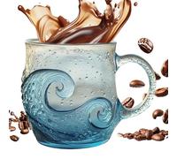 Glass Mug Cup, Wave Design Bottle, 3.54in 300ml Coffee Mug, Sturdy Heat Resistant Material, Ergonomic Handle Design for Beach, House, Wine, Office, Home, Adults, Women, Men, Kids