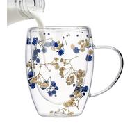 Glass Mug Cup with Dry Flower,Dried Flowers Double Walled Glass Mugs,350ml Coffee Mug with Dry Flowers,Decorative and Creative Flower Mug,Double Wall Flower Cup for Tea,Milk,Hot or Cold Beverages