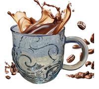 Glass Mug, Wave Design, 300 ml Water Bottle, Coffee Cup with Handle, for Beach House, Wine Office, Home, Adults, Women, Men, Children, Children