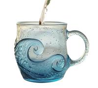 Glass Mug | Wave Design 300ml Water Bottle | Glass Coffee Mug with Handle | for Beach House Wine Office Home Adults Women Men Kids