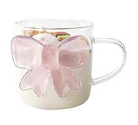 Glass Mug with 3D Bow, 400ml Cute Bow Glass Coffee Mugs with Handle Multifunctional Iced Coffee Cup for Home, Offices, Cafes, Mugs