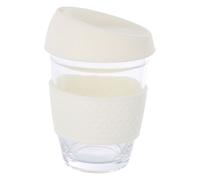 Glass Mug With Cream Silicone Lid, Glass Coffee Mug With Silicone Lid and Cork Wrap, Glass Mug With Lid