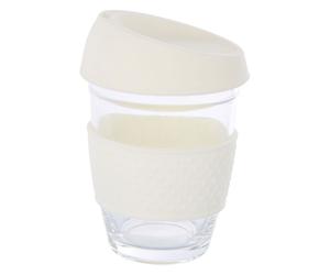Glass Mug With Cream Silicone Lid, Glass Coffee Mug With Silicone Lid and Cork Wrap, Glass Mug With Lid