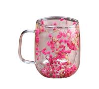 Glass Mugs - Pro | Dried Flowers - Tasses À Café En Verre À Double Paroi Avec Fleurs Séchées Et Poignée Pour Thé Whisky Bière Utilisation En Extérieur Jardin Et Balcon Haute Performance | 2026 Pro