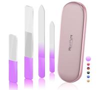 Glass Nail File and Shiner - 4PC Double Sided Etched Crystal Nail Buffer Files and Nano Nail Polishers, Professional Salon Manicure Tools Kit for Acrylic and Natural Nail (Purple)