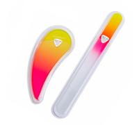 Glass Nail File Manicure Set, Comfort Grip Ergonomic Drop Ergofile for Gentle & Efficient Filing, Nail Care Tools by Bona Fide Beauty Genuine Czech Glass (Sunset)